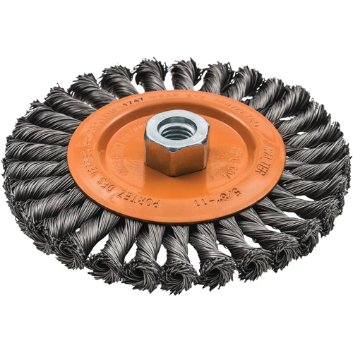 Wide Knotted Wire Wheel Brush, 5/8"-11 Arbor, Steel Maritime Industrial Rubber