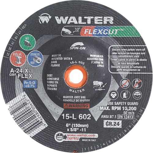 Flexcut Depressed Centre Grinding Wheels, 4-1/2", 36 Grit, Aluminum Oxide, 5/8"-11, 13300 RPM, Type 29 Maritime Industrial Rubber