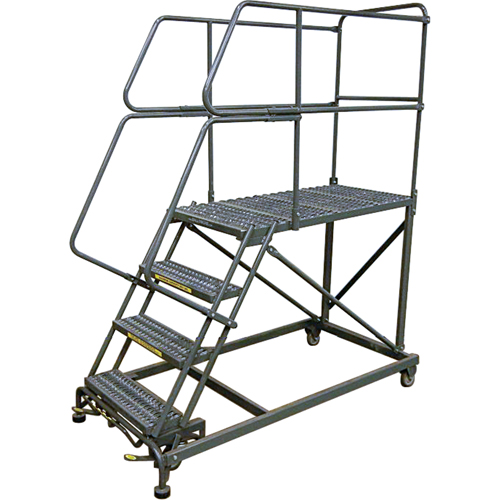 Mobile Work Platforms, Steel, 5 Steps, 50" H, 48" D, 24" Step, Serrated Maritime Industrial Rubber