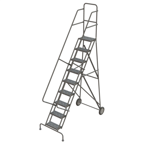 Steel Rolling Ladder, 9 Steps, 16" Step Width, 90" Platform Height, Steel Maritime Industrial Rubber