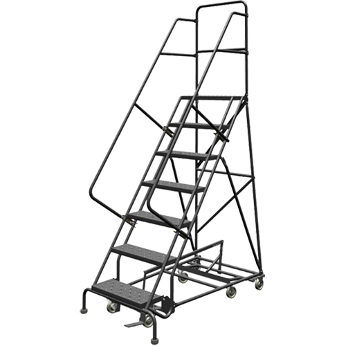 All Directional Rolling Ladder, 7 Steps, 24" Step Width, 70" Platform Height, Steel Maritime Industrial Rubber