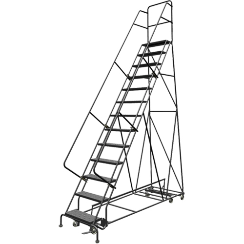 &eacute;chelles roulantes multidirectionnelles, 13 marches, Largeur de la marche 24", Hauteur de la plateforme 130", Acier Maritime Industrial Rubber