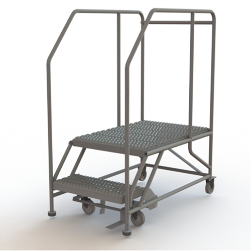Plateforme de travail mobile, Acier, 2 Marches, 20" ha, 35" p, 24" Marche, Stri&eacute; Maritime Industrial Rubber