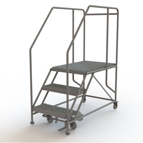 Plateforme de travail mobile, Acier, 3 Marches, 30" ha, 35" p, 24" Marche, Stri&eacute; Maritime Industrial Rubber