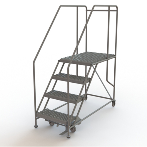 Mobile Work Platform, Steel, 4 Steps, 40" H, 35" D, 24" Step, Serrated Maritime Industrial Rubber