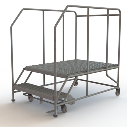 Plateforme de travail mobile, Acier, 2 Marches, 20" ha, 48" p, 36" Marche, Stri&eacute; Maritime Industrial Rubber