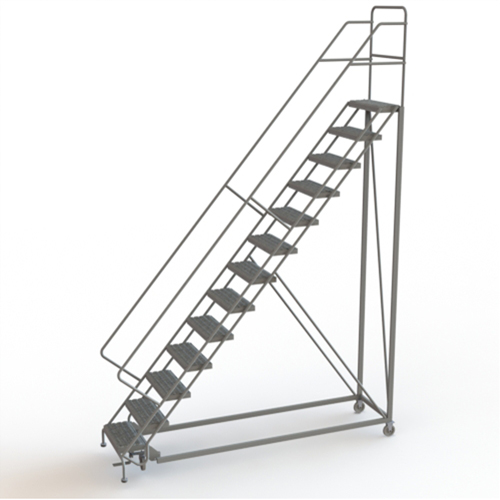 Safety Slope Rolling Ladder, 13 Steps, Serrated, 50° Incline, 130" High Maritime Industrial Rubber