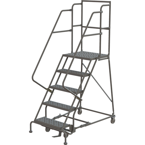Escabeaux roulants &agrave; dessus profond, 5 marches, Largeur de la marche 16", Hauteur de la plateforme 50", Acier Maritime Industrial Rubber
