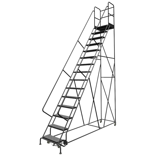 Escabeaux roulants &agrave; dessus profond, 16 marches, Largeur de la marche 24", Hauteur de la plateforme 160", Acier Maritime Industrial Rubber