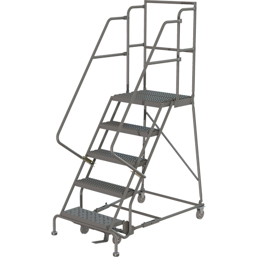 Deep Top Step Rolling Ladder, 5 Steps, 24" Step Width, 50" Platform Height, Steel Maritime Industrial Rubber