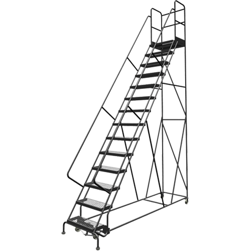 Deep Top Step Rolling Ladder, 14 Steps, 24" Step Width, 140" Platform Height, Steel Maritime Industrial Rubber