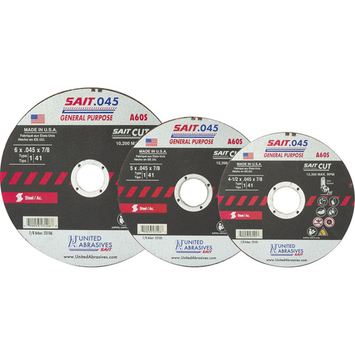 High Speed Cut-Off Wheel, 14" x 0.045", 1/4" Arbor, Type 1, Aluminum Oxide, 19000 RPM Maritime Industrial Rubber