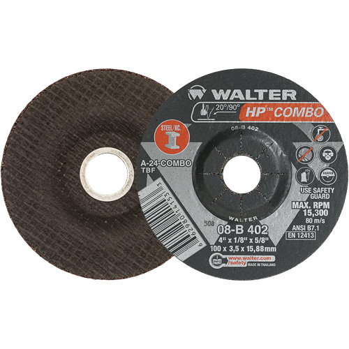 Meule combin&eacute;e HP Combo &agrave; moyeu d&eacute;port&eacute;, 4" x 1/8", Arbre de 5/8", Type 27 Maritime Industrial Rubber