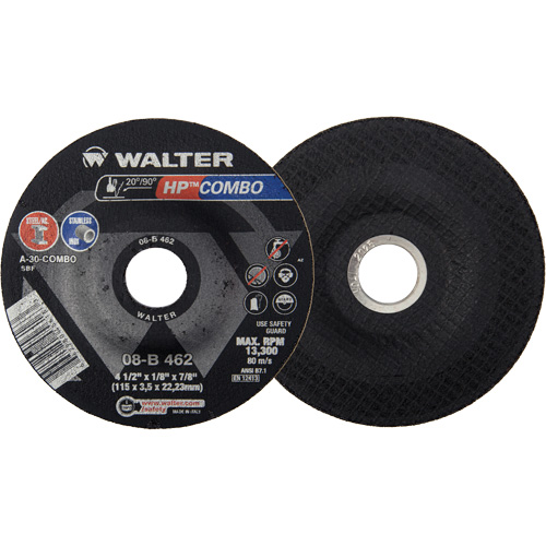 Meule combin&eacute;e HP Combo &agrave; moyeu d&eacute;port&eacute;, 4-1/2" x 1/8", Arbre de 7/8", Type 27 Maritime Industrial Rubber