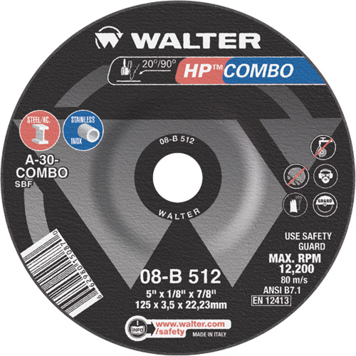 HP Combo Depressed Center Combination Wheel, 5" x 1/8", 7/8" Arbor, Type 27 Maritime Industrial Rubber