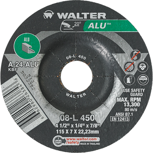 Meules en aluminium &agrave; moyeu d&eacute;port&eacute;, 4-1/2" x 1/4", Arbre 7/8", Type 27 Maritime Industrial Rubber
