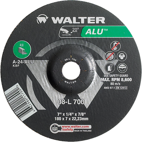 Aluminium Depressed Centre Grinding Wheels, 7" x 1/4", 7/8" Arbor, Type 27 Maritime Industrial Rubber