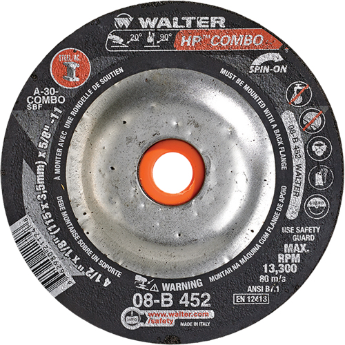 Meule combin&eacute;e HP Combo vissable, 4-1/2" x 1/8", Arbre de 5/8"-11, Type 27S Maritime Industrial Rubber