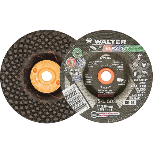 Flexcut Depressed Centre Grinding Wheels, 5", 36 Grit, Aluminum Oxide, 5/8"-11, 12200 RPM, Type 29 Maritime Industrial Rubber