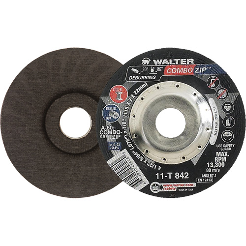 Meules &agrave; tronçonner renforc&eacute;es pour meuleuse &agrave; angle droit - Combo Zip, 4-1/2" x 5/64", Arbre de 7/8", Type 27 Maritime Industrial Rubber