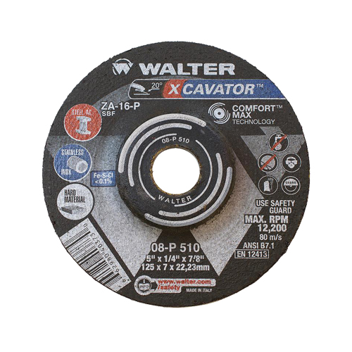 Meule XCAVATOR, 5" x 1/4", Arbre 7/8"/5/8"-11, Zirconium, Type 27 Maritime Industrial Rubber