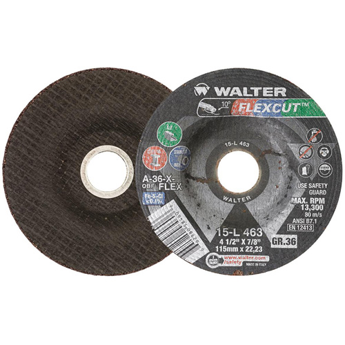 Meule FLEXCUT, 4-1/2", 36 Grain, Oxyde d'aluminium, 7/8", 13 300 Tr/min, Type 29 Maritime Industrial Rubber