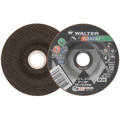Meule FLEXCUT, 5", 60 Grain, Oxyde d'aluminium, 7/8", 12 200 Tr/min, Type 29 Maritime Industrial Rubber