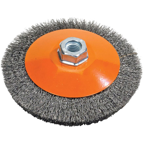 Saucer Crimped Wire Wheel, 6" Dia., 0.012" Fill, 5/8"-11 Arbor Maritime Industrial Rubber
