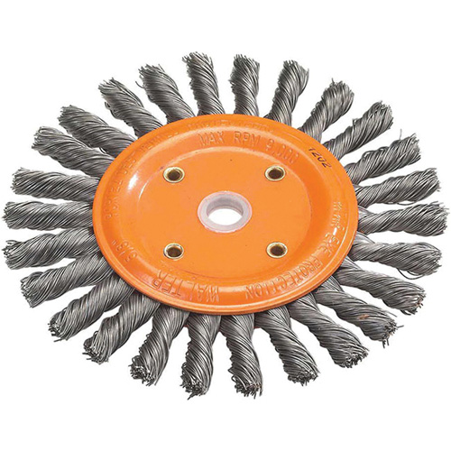 Disque &agrave; fils nou&eacute;s torsad&eacute;s d'&eacute;tabli, Dia. 6", Fils 0,0118", Arbre 5/8", Acier Maritime Industrial Rubber