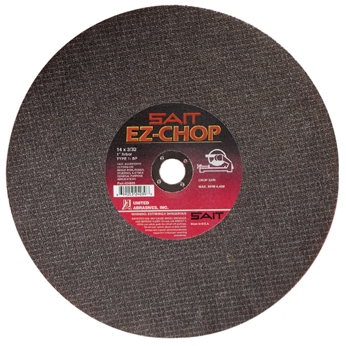 EZ-Chop&reg; Chop Saw Wheel, 14" x 3/32", 1" Arbor, Type 1, Aluminum Oxide, 4400 RPM Maritime Industrial Rubber