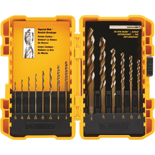 Pilot Point&reg; Drill Bit Set, 14 Pieces, High Speed Steel Maritime Industrial Rubber