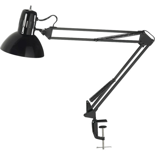 Swing Arm Clamp-On Desk Lamps, 100 W, Incandescent, C-Clamp, Black Maritime Industrial Rubber