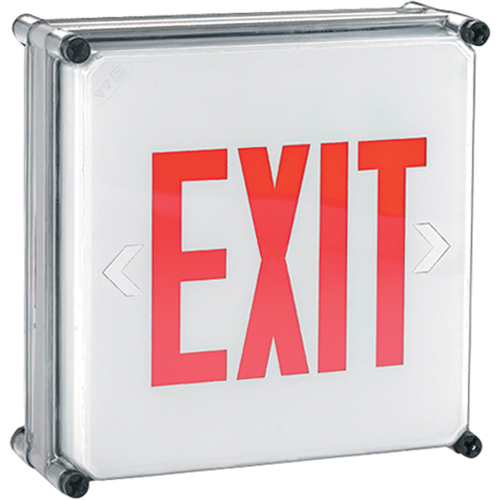 Enseignes Exit Aqua NEMA 4x, DEL, &agrave; raccordement fixe, 11-3/4" lo x 11-3/4" la, Anglais Maritime Industrial Rubber