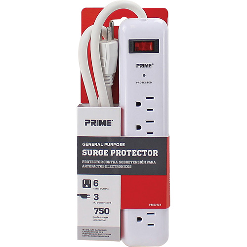 Surge Protector, 6 Outlets, 750 J, 1875, 3' Cord Maritime Industrial Rubber