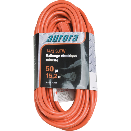 Cordon rallonge en vinyle, Ext&eacute;rieur, SJTW, AWG 14/3, 15 A, 50' Maritime Industrial Rubber
