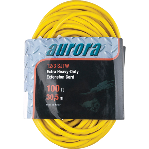 Vinyl Extension Cord, Outdoor, SJTW, 12/3 AWG, 15 A, 100' Maritime Industrial Rubber