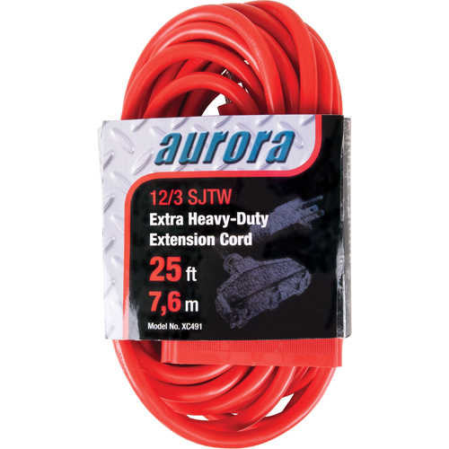 Vinyl Extension Cord, Outdoor, SJTW, 12/3 AWG, 15 A, 3 Outlet(s), 25' Maritime Industrial Rubber