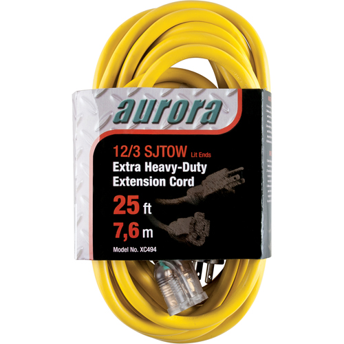 Vinyl Extension Cord with Light Indicator, Outdoor, SJTOW, 12/3 AWG, 15 A, 25' Maritime Industrial Rubber