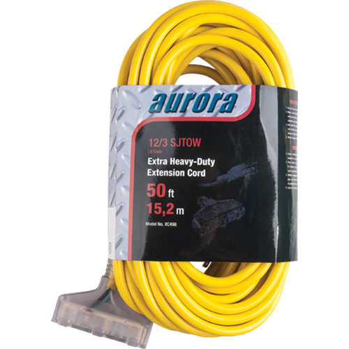 Vinyl Extension Cord with Light Indicator, Outdoor, SJTOW, 12/3 AWG, 15 A, 3 Outlet(s), 50' Maritime Industrial Rubber