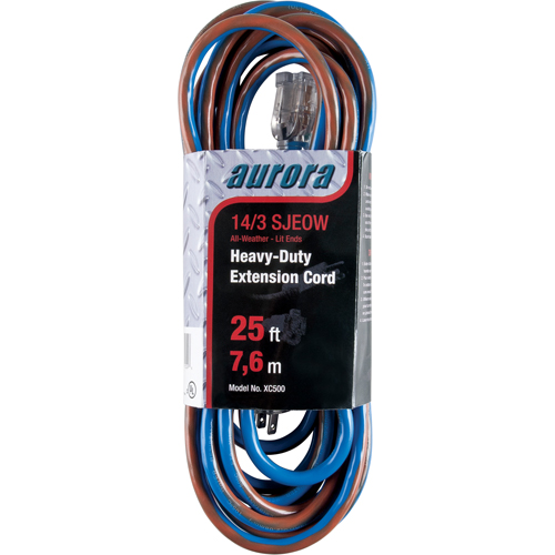TPE-Rubber Extension Cord With Light Indicator, All-Weather, SJEOW, 14/3 AWG, 15 A, 25' Maritime Industrial Rubber