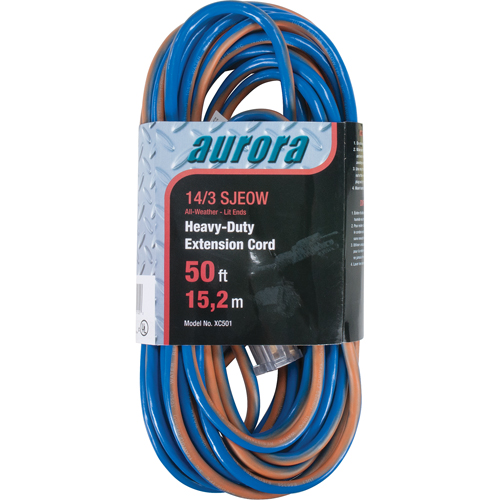 TPE-Rubber Extension Cord With Light Indicator, All-Weather, SJEOW, 14/3 AWG, 15 A, 50' Maritime Industrial Rubber