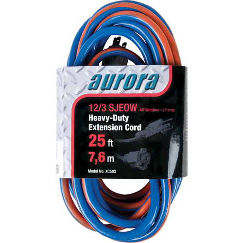 TPE-Rubber Extension Cord With Light Indicator, All-Weather, SJEOW, 12/3 AWG, 15 A, 25' Maritime Industrial Rubber