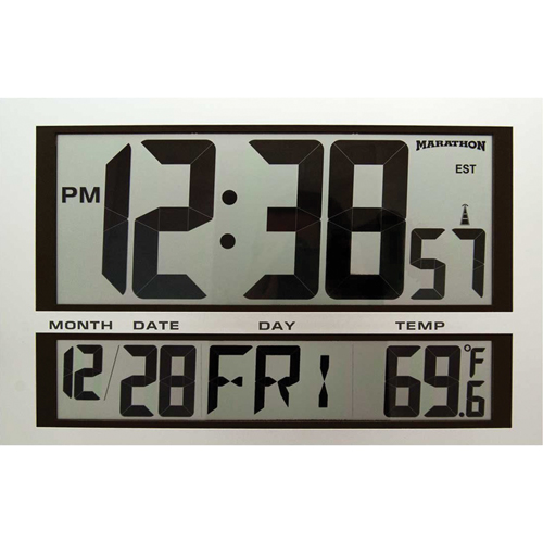 Jumbo Clock, Digital, Battery Operated, 16.5" W x 1.7" D x 11" H, Silver Maritime Industrial Rubber