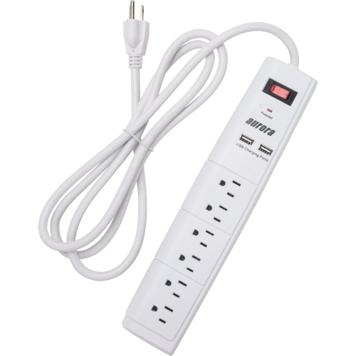 Limiteur de surtension avec chargeur USB, 6 Prises, 1200 J, 1875 W, Cordon 6' Maritime Industrial Rubber