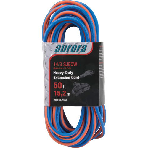 Cordon rallonge en caoutchouc TPE avec indicateur lumineux, Toutes saisons, SJEOW, AWG 14/3, 15 A, 3 prise(s), 50' Maritime Industrial Rubber