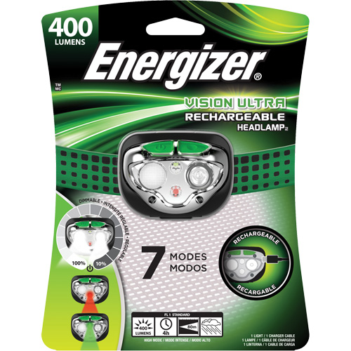 Vision Ultra Headlight, LED, 400 Lumens, 4 Hrs. Run Time, Rechargeable Batteries Maritime Industrial Rubber