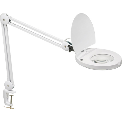 Adjustable Magnifier Lamp, 5 Diopter, LED Light, 47" Arm, C-Clamp, White Maritime Industrial Rubber