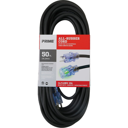 Cordon rallonge All-Rubber, Ext&eacute;rieur, SJOOW, AWG 14/3, 15 A, 50' Maritime Industrial Rubber