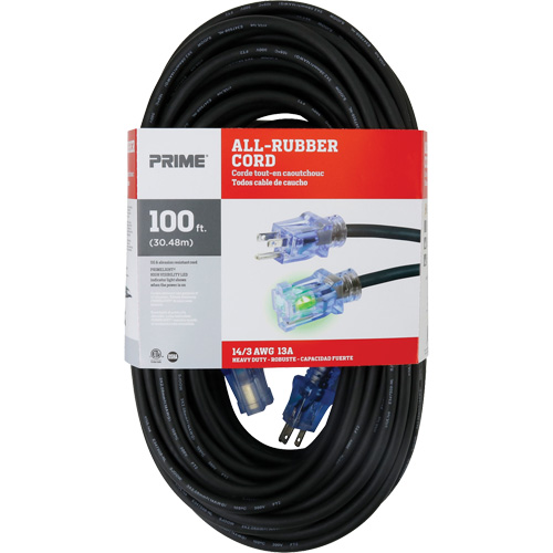 Cordon rallonge All-Rubber, Ext&eacute;rieur, SJOOW, AWG 14/3, 15 A, 100' Maritime Industrial Rubber