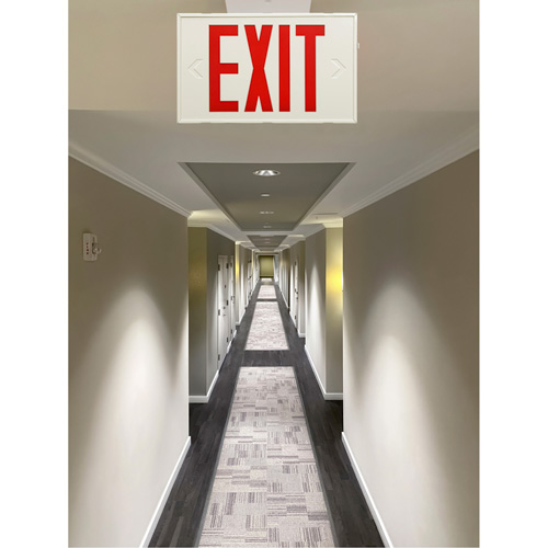 Exit Sign, LED, Battery Operated/Hardwired, 12-1/5" L x 7-1/2" W, English Maritime Industrial Rubber